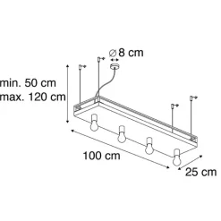 QAZQA Pendelleuchten|Wohnzimmerlampen*Industrielle Hängelampe schwarz mit Holz 4-Licht - Regal