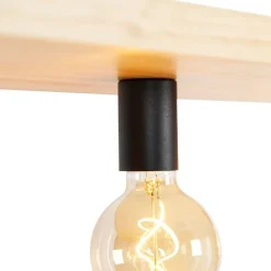 QAZQA Pendelleuchten|Wohnzimmerlampen*Industrielle Hängelampe schwarz mit Holz 4-Licht - Regal