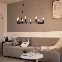 QAZQA Schlafzimmerlampen|Küchenlampen*Industrielle Hängelampe schwarz 9-flammig - Knight