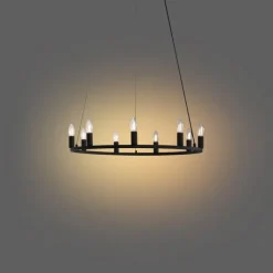 QAZQA Schlafzimmerlampen|Küchenlampen*Industrielle Hängelampe schwarz 9-flammig - Knight