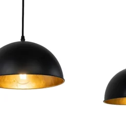 QAZQA Pendelleuchten|Wohnzimmerlampen*Industrielle Hängelampe schwarz mit goldenen 3-Lichtern - Magnax