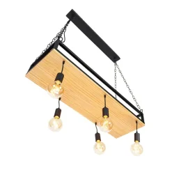 QAZQA Schlafzimmerlampen|Küchenlampen*Industrielle Hängelampe schwarz mit Holz 5-Licht - Regal