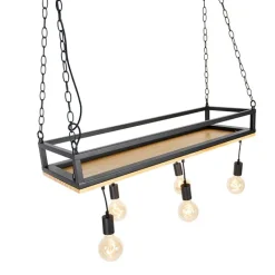 QAZQA Schlafzimmerlampen|Küchenlampen*Industrielle Hängelampe schwarz mit Holz 5-Licht - Regal