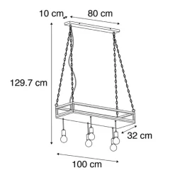 QAZQA Schlafzimmerlampen|Küchenlampen*Industrielle Hängelampe schwarz mit Holz 5-Licht - Regal