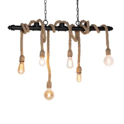 QAZQA Pendelleuchten|Wohnzimmerlampen*Industrielle Hängelampe schwarz 6-Licht - Plural