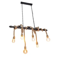 QAZQA Pendelleuchten|Wohnzimmerlampen*Industrielle Hängelampe schwarz 6-Licht - Plural