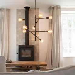 QAZQA Pendelleuchten|Wohnzimmerlampen*Industrielle Hängelampe schwarz 8-flammig – Sydney