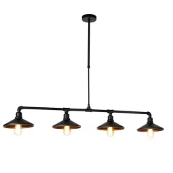 QAZQA Küchenlampen|Esszimmerlampen*Industrielle Hängeleuchte Schwarz 4-flammig - Laser