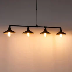 QAZQA Küchenlampen|Esszimmerlampen*Industrielle Hängeleuchte Schwarz 4-flammig - Laser