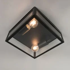 QAZQA Gartenbeleuchtung|Deckenleuchten Außen*Industrielle Outdoor-Deckenleuchte schwarz 2-flammig - Rotterdam