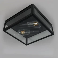 QAZQA Gartenbeleuchtung|Deckenleuchten Außen*Industrielle Outdoor-Deckenleuchte schwarz 2-flammig - Rotterdam