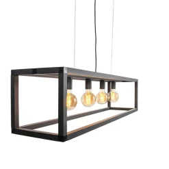 QAZQA Pendelleuchten|Wohnzimmerlampen*Industrielle Pendelleuchte schwarz 4 Lampen - Big Cage 2