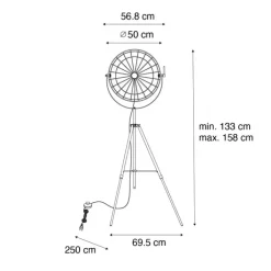 QAZQA Stehlampen|Wohnzimmerlampen*Industrielle Stativ-Stehleuchte schwarz 50 cm verstellbar - Hanze