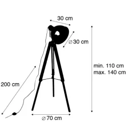 QAZQA Schlafzimmerlampen|Küchenlampen*Industrielle Stehlampe auf Holzstativ mit grauem Schirm - Laos