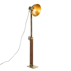 QAZQA Schlafzimmerlampen|Esszimmerlampen*Industrielle Stehlampe Bronze mit Holz - Mangos