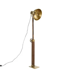 QAZQA Schlafzimmerlampen|Esszimmerlampen*Industrielle Stehlampe Bronze mit Holz - Mangos