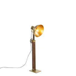 QAZQA Schlafzimmerlampen|Esszimmerlampen*Industrielle Stehlampe Bronze mit Holz - Mangos