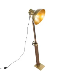 QAZQA Schlafzimmerlampen|Esszimmerlampen*Industrielle Stehlampe Bronze mit Holz - Mangos