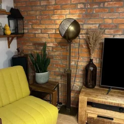 QAZQA Stehlampen|Wohnzimmerlampen*Industrielle Stehlampe Bronze mit Holz verstellbar - Haicha