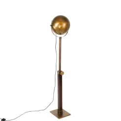 QAZQA Stehlampen|Wohnzimmerlampen*Industrielle Stehlampe Bronze mit Holz verstellbar - Haicha