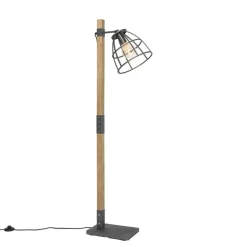 QAZQA Stehlampen|Wohnzimmerlampen*Industrielle Stehlampe dunkelgrau mit Holz - Arthur