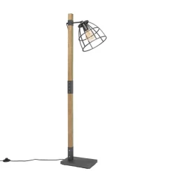 QAZQA Stehlampen|Wohnzimmerlampen*Industrielle Stehlampe dunkelgrau mit Holz - Arthur