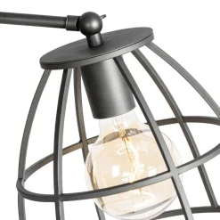 QAZQA Stehlampen|Wohnzimmerlampen*Industrielle Stehlampe dunkelgrau mit Holz - Arthur