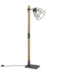 QAZQA Stehlampen|Wohnzimmerlampen*Industrielle Stehlampe dunkelgrau mit Holz - Arthur