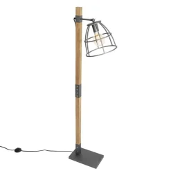 QAZQA Stehlampen|Wohnzimmerlampen*Industrielle Stehlampe dunkelgrau mit Holz - Arthur