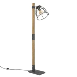 QAZQA Stehlampen|Wohnzimmerlampen*Industrielle Stehlampe dunkelgrau mit Holz - Arthur