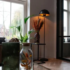 QAZQA Schlafzimmerlampen|Esszimmerlampen*Industrielle Stehlampe schwarz mit Gold 160 cm - Magnax