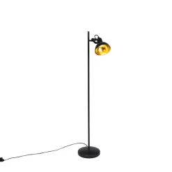 QAZQA Schlafzimmerlampen|Esszimmerlampen*Industrielle Stehlampe schwarz mit Gold 1-Licht - Tommy