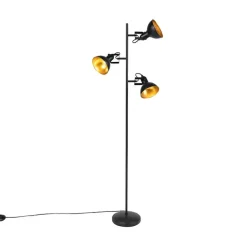 QAZQA Schlafzimmerlampen|Wohnzimmerlampen*Industrielle Stehlampe schwarz mit goldenen 3 Lichtern - Tommy