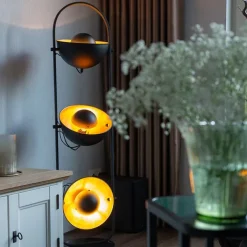 QAZQA Schlafzimmerlampen|Küchenlampen*Industrielle Stehlampe schwarz mit goldenen 3-Lichtern - Emilienne Novo