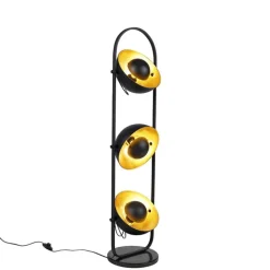 QAZQA Schlafzimmerlampen|Küchenlampen*Industrielle Stehlampe schwarz mit goldenen 3-Lichtern - Emilienne Novo