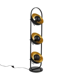 QAZQA Schlafzimmerlampen|Küchenlampen*Industrielle Stehlampe schwarz mit goldenen 3-Lichtern - Emilienne Novo