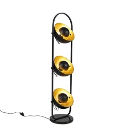 QAZQA Schlafzimmerlampen|Küchenlampen*Industrielle Stehlampe schwarz mit goldenen 3-Lichtern - Emilienne Novo