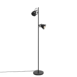 QAZQA Stehlampen|Wohnzimmerlampen*Industrielle Stehlampe schwarz 2 Lichter - Emado