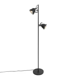 QAZQA Stehlampen|Wohnzimmerlampen*Industrielle Stehlampe schwarz 2 Lichter - Emado