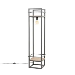 QAZQA Stehlampen|Wohnzimmerlampen*Industrielle Stehlampe schwarz mit Holz - Cage Rack