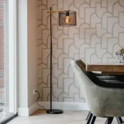 QAZQA Stehlampen|Wohnzimmerlampen*Industrielle Stehlampe schwarz - Drum Mesh