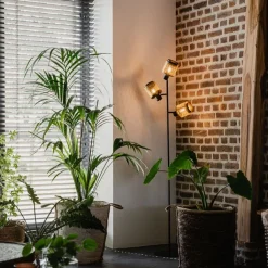 QAZQA Schlafzimmerlampen|Küchenlampen*Industrielle Stehlampe schwarz mit goldenen 3 Lichtern - Kayden