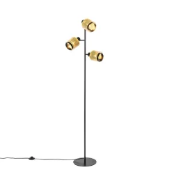 QAZQA Schlafzimmerlampen|Küchenlampen*Industrielle Stehlampe schwarz mit goldenen 3 Lichtern - Kayden