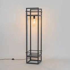 QAZQA Schlafzimmerlampen|Küchenlampen*Industrielle Stehlampe schwarz - Cage Rack