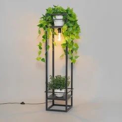 QAZQA Schlafzimmerlampen|Küchenlampen*Industrielle Stehlampe schwarz - Cage Rack