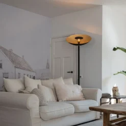 QAZQA Schlafzimmerlampen|Küchenlampen*Industrielle Stehleuchte schwarz mit goldenem Innenleben 60 cm - Magnax