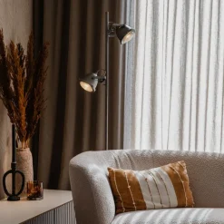 QAZQA Stehlampen|Wohnzimmerlampen*Industrielle Stehleuchte aus Stahl mit Holz, 2-flammig – Emado