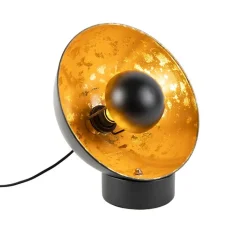 QAZQA Lampen Für Dein Homeoffice|Schlafzimmerlampen*Industrielle Tischlampe schwarz mit goldener Innenseite - Magna Eglip