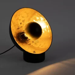 QAZQA Lampen Für Dein Homeoffice|Schlafzimmerlampen*Industrielle Tischlampe schwarz mit goldener Innenseite - Magna Eglip