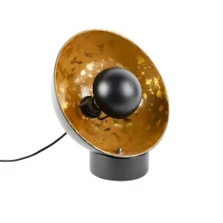 QAZQA Lampen Für Dein Homeoffice|Schlafzimmerlampen*Industrielle Tischlampe schwarz mit goldener Innenseite - Magna Eglip